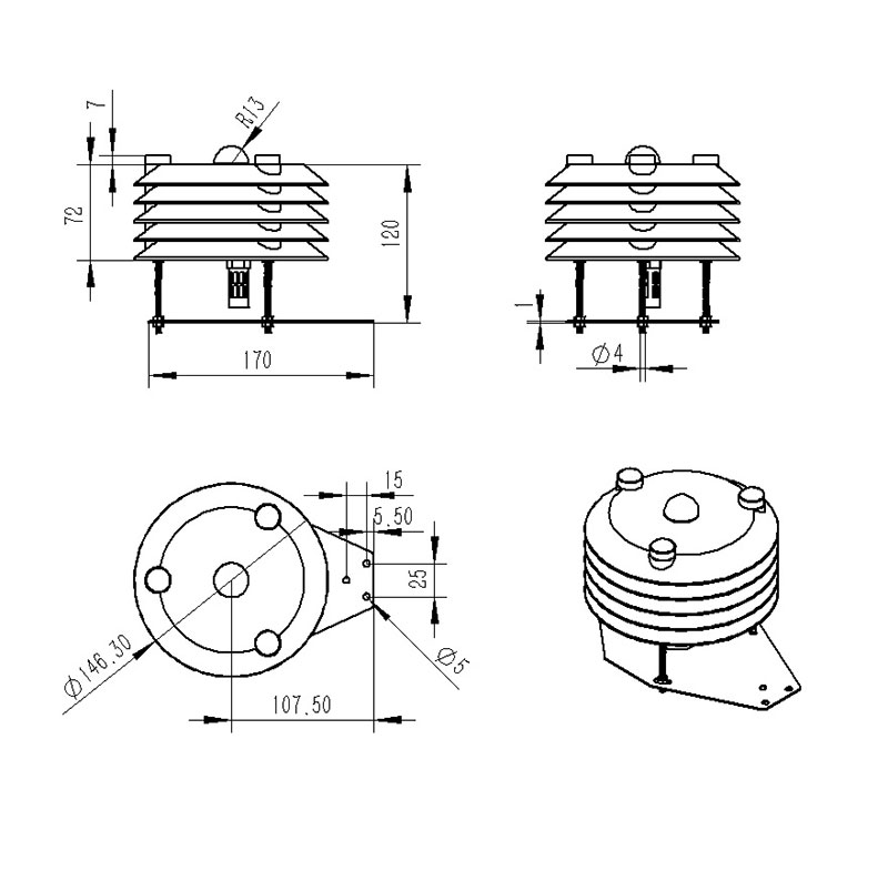 四參數(shù)環(huán)境網格監(jiān)測傳感器產品尺寸圖