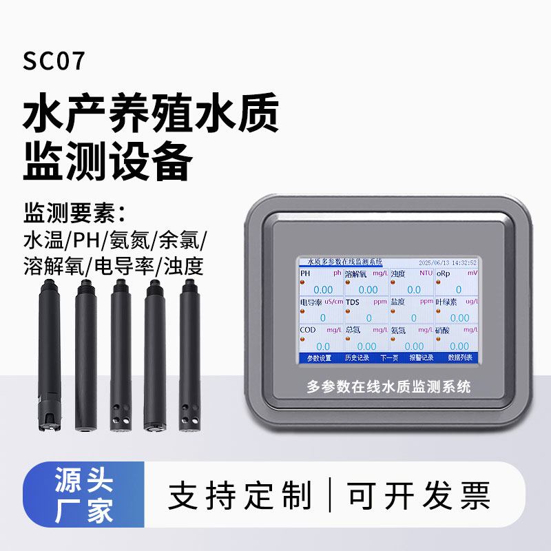 水產(chǎn)水質(zhì)監(jiān)測(cè)參數(shù)（水溫、ph、氨氮、余氯、溶解氧、電導(dǎo)率、濁度）