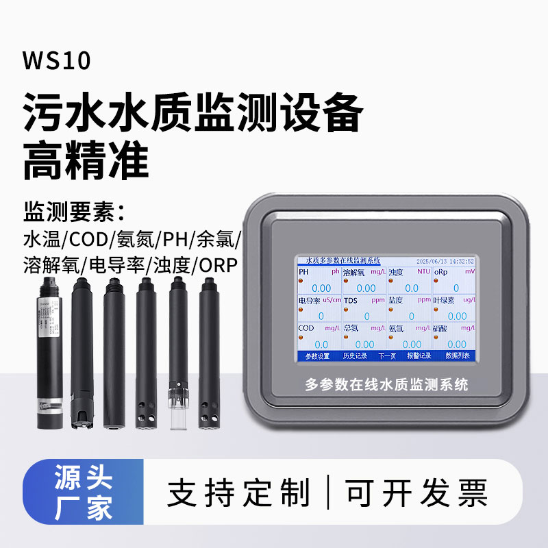 污水水質(zhì)監(jiān)測(cè)參數(shù)（水溫、COD、氨氮、ph、余氯、溶解氧、電導(dǎo)率、濁度、orp）